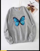 Grey sweatshirt blue butterfly